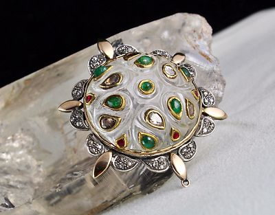 Certified Natural Rock Crystal Jadau Emerald Ruby 170ct Natural Diamond Pendant