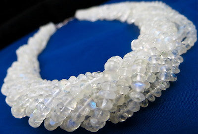 Sterling Silver Natural Rainbow Moonstone Necklace Round 727 Ct White Beads 10 L