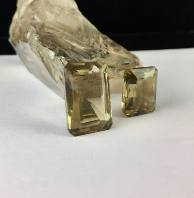 Natural Lemon Smoky Quartz 101.70ct Octagon 2 Pcs Big Gemstone Pendant