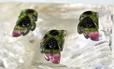 Natural Multi Tourmaline Carved 3 Pcs 28.26ct Gemstone For Designing