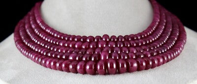 Certified Natural Unheated Ruby Beads Necklace, 1557 Ct Round 12mm, 5 Line