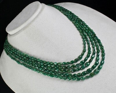 Certified Vintage Natural Emerald 308ct Beads Nugget Gemstone Necklace Women's