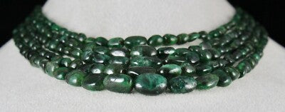 Certified 359 Ct Old Mines Emerald Beads 5 Line Nugget Necklace