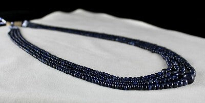 Certified Vintage 380 Ct Natural Blue Sapphire Beads Round Necklace For Women