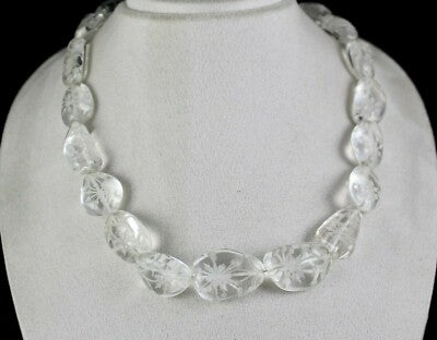 Vintage Natural Rock Crystal 884 Ct Gemstone Beads Necklace For Women
