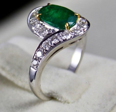 Certified Natural Zambian Emerald 10.00ct Diamond 18k Gold Ring For Women