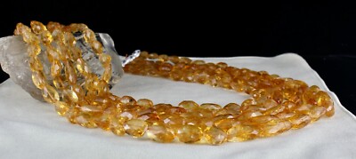 Certified Natural Yellow Citrine 1761 Ct Beads Gemstone Fashion Necklace