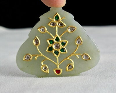 Unique Natural Old Jade 101ct Pendant Natural Diamond Emerald 22k Gold Certified