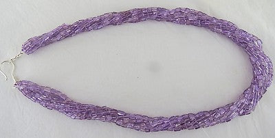 Natural Amethyst 580 Ct Tube Beads Sterling Silver Purple Necklace Fashion