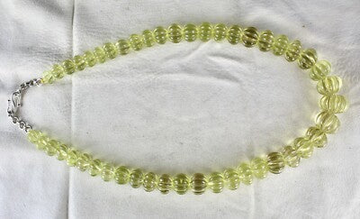 Certified Natural Lemon Quartz Carved Melon Round Beads Necklace 856 Ct Yellow