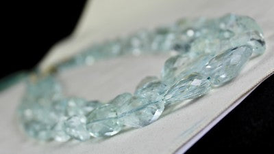 Certified Natural Aquamarine 914 Ct Faceted Tumble Beads Blue Necklace
