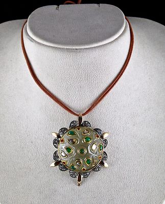 Certified Natural Rock Crystal Jadau Emerald Ruby 170ct Natural Diamond Pendant