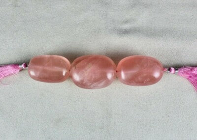 Pink Natural Rose Quartz Beads 543 Ct Gemstone Design Long Oval 3 Pcs
