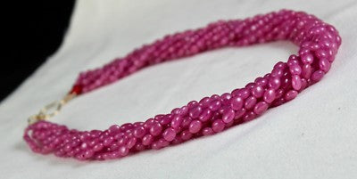 Certified Natural Ruby Cabochon 823 Ct Beaded 9 Line 18k Gold Necklace