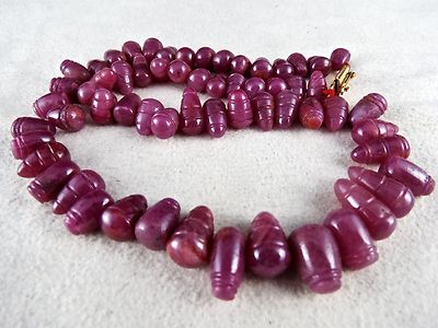 Certified Natural Ruby Necklace 325 Ct Carved Beads Fancy Drops Vintage Gemstone