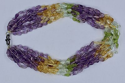 Multi Colour Peridot 10ct Citrine Amethyst 18" Gemstone Beads Necklace