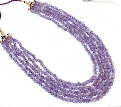 Vintage Natural Amethyst 755 Ct Melon Carved Beads Purple Gemstone Necklace