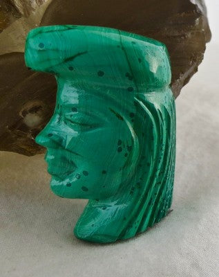 Handcrafted Natural Malachite 106ct 36mm King Head Carved Gemstone Pendant