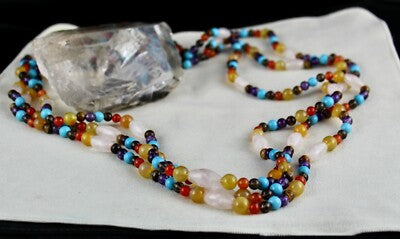 Handmade Natural Semi Precious 1077 Ct Beads 3 Line Gemstone Fashion Necklace