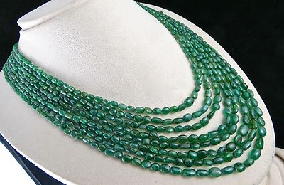 Certified Natural Emerald 512ct Beads Green Gemstone Vintage Necklace