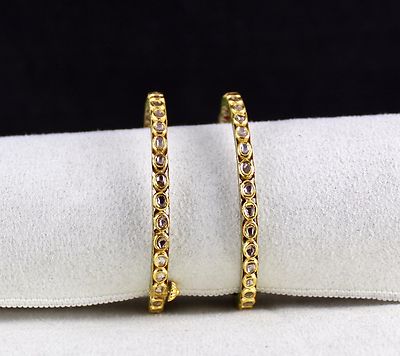 Natural Flat Diamond 40.31ct Studded 22k Gold Jadau Bangles Pair For Ladies