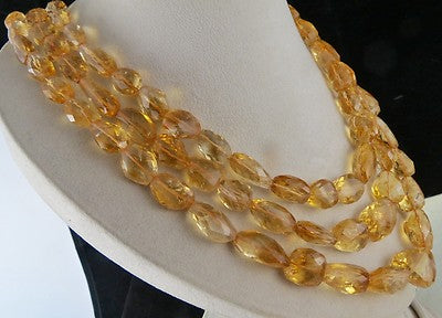 Certified Natural Citrine Beads Faceted Tumble 1335ct Sterling Silver Necklace
