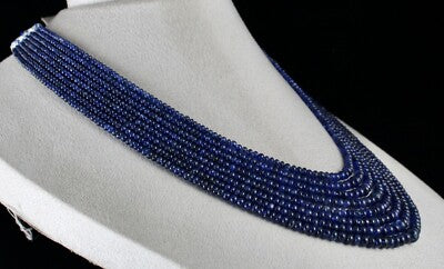 Certified Natural Blue Sapphire 643 Ct Round Beads Gemstone Necklace 621 Ct