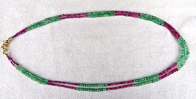 Certified Natural Colombian Emerald Ruby Faceted Beads 89.3 Ct Necklace