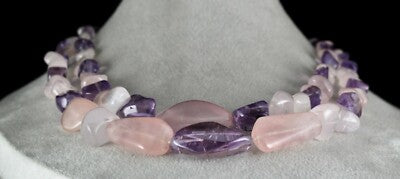 Natural Amethyst 908ct Rose Quartz Polished Rough Gemstone Beads Necklace