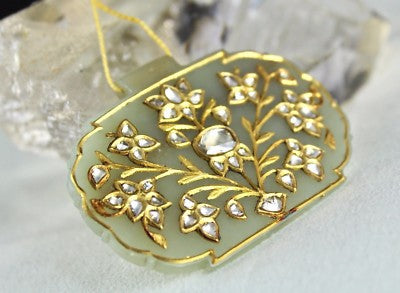 Certified Antique Old Persian Jade 10ct Pendant Studded Natural Diamond 22k Gold
