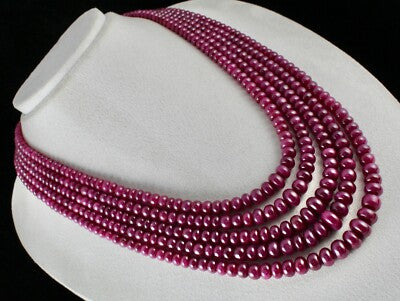 Certified Natural Unheated Ruby Beads Necklace, 1557 Ct Round 12mm, 5 Line