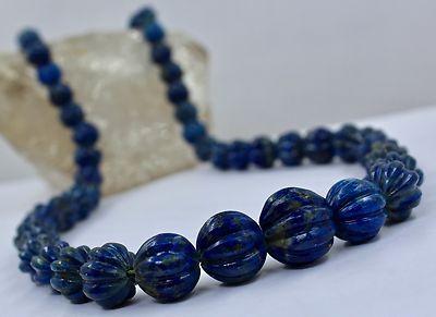Natural Blue Lapis Lazuli Beads Necklace 390 Cts Carved Round Gemstone 1 Line