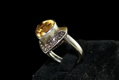 Antique Natural Yellow Citrine 10ct Heart Cut 18k Gold Silver Victorian Ring