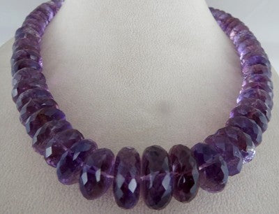 925 Ct Natural Amethyst Beads Faceted Gemstone Sterling Silver Necklace