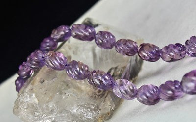 Natural Amethyst 552 Ct Beads Carved Sterling Silver Classic Necklace