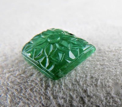 Certified Natural Zambia Emerald Carved Square 12x12mm 7 Ct Gemstone For Ring