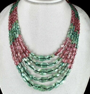 Certified Natural Emerald Tourmaline 581 Ct Multi Colour Beads Necklace 5l