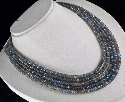 Natural Labradorite Faceted Round Bead Necklace 469 Carats Gemstone 5 Line