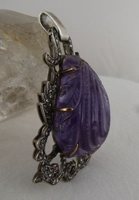 Certified Antique Old Amethyst 139ct Natural Diamond Victorian Pendant 18k Gold