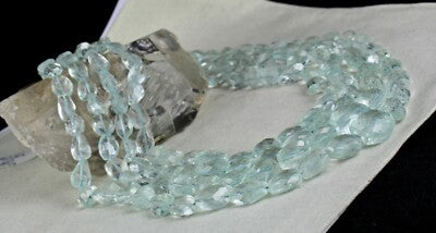 Certified Natural Blue Aquamarine Faceted Tumble Beads Necklace 1119 Ct
