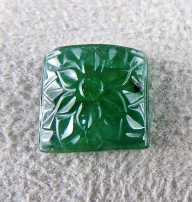 Certified Natural Zambia Emerald Carved Square 12x12mm 7 Ct Gemstone For Ring