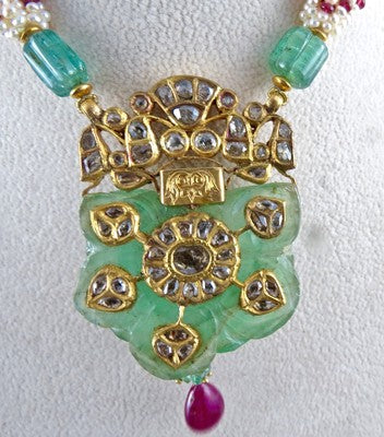 Certified Natural Colombian Emerald 10ct Ruby Diamond 18k Gold Pearl Pendant