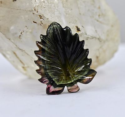 Natural Multi Tourmaline Carved Leaf Pendant 30x23mm 20.35ct Gemstone Design