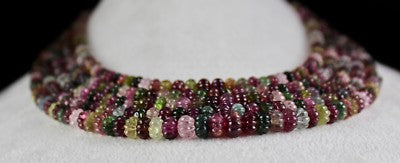 Certified Natural Multi Tourmaline Melon Carved 5 Line 828 Ct Beads Necklace