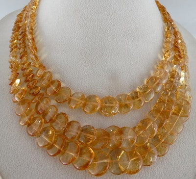 Natural Citrine Round Beads 530 Ct Sterling Silver Designer Fancy Necklace