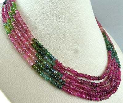 Natural Shaded Multi Tourmaline Faceted Round Beads Necklace 289 Ct 5 L