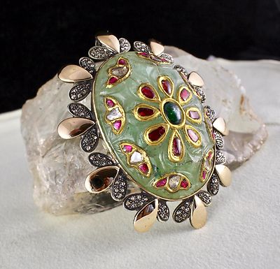 Certified Victorian Natural Emerald 10ct Quartz Ruby Sterling Silver Pendant