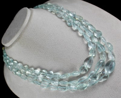 Certified Natural Aquamarine 914 Ct Faceted Tumble Beads Blue Necklace