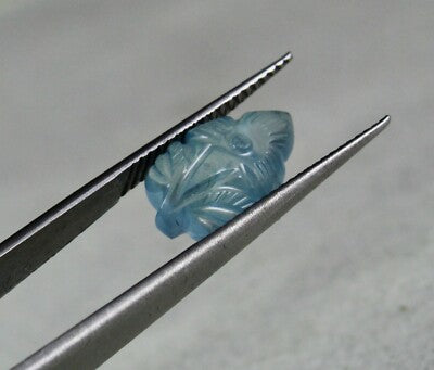 Classic 3.84 Ct Natural Blue Aquamarine Carved Leaf Gemstone Pendant Ring