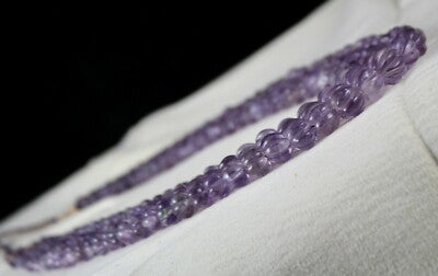 Antique Natural Amethyst Carved Melon Beads Necklace 583ct Gemstone 3 Line